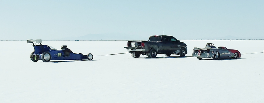 Competitor Vehicles on the Bonneville Salt Flats Causeway